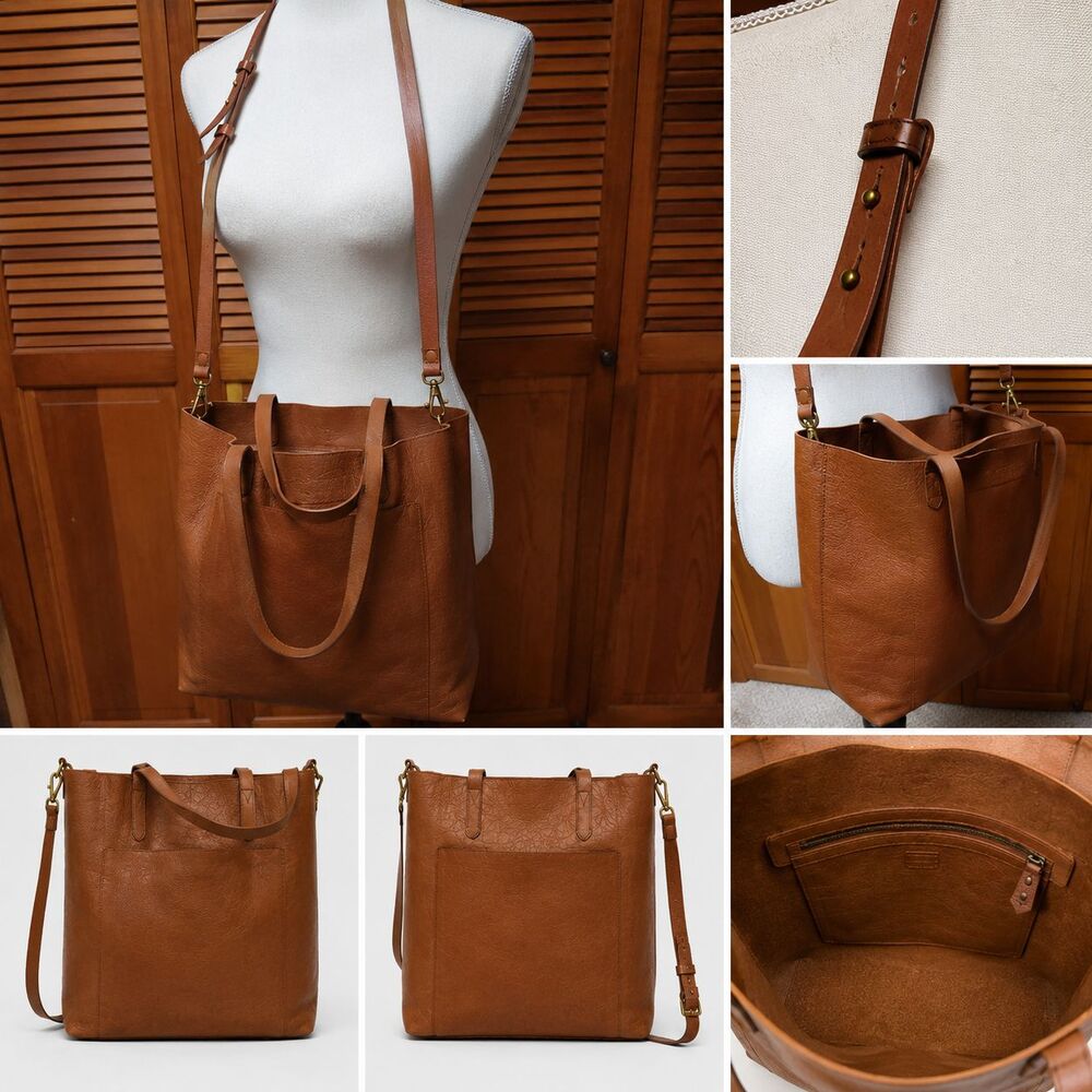 Madewell Brown Leather Transport Tote Crossbody Shoulder Bag 13x11x3 Tan Cognac
